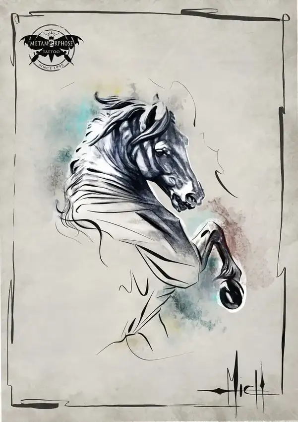 Flash cheval cabré aquarelle par Mich