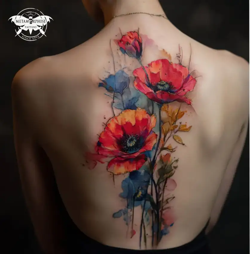 Flash coquelicots aquarelle le long de la colonne par Mich