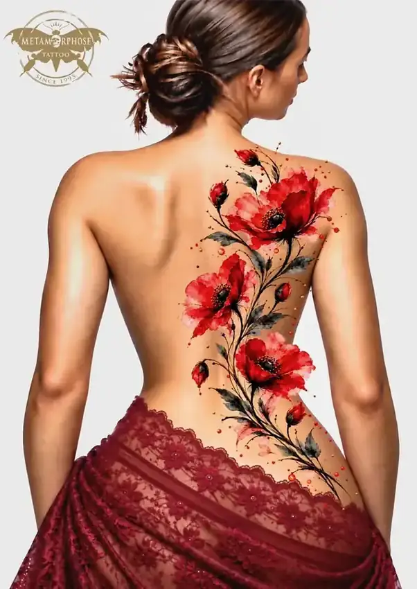 Flash coquelicots rouges aquarelle dans le dos par Mich