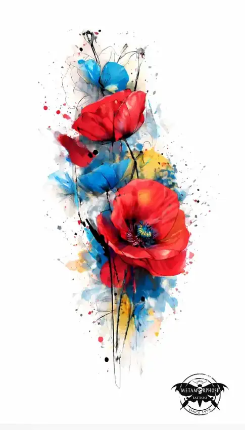 Flash coquelicots rouges et bleus aquarelle par Mich