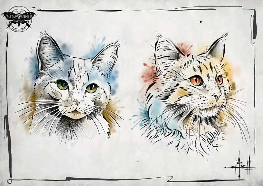 Flash deux portraits de chats aquarelle par Mich