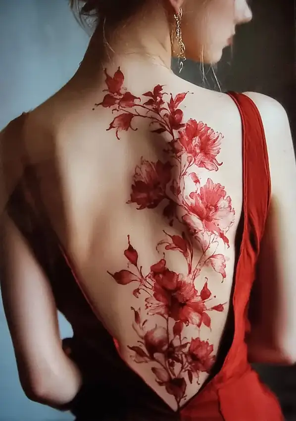 Flash fleurs rouges aquarelle dans le dos par Mich
