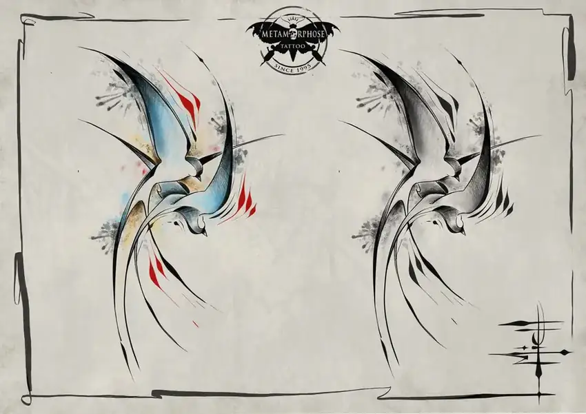 Flash hirondelle en vol, en couleur et en noir et gris par Mich