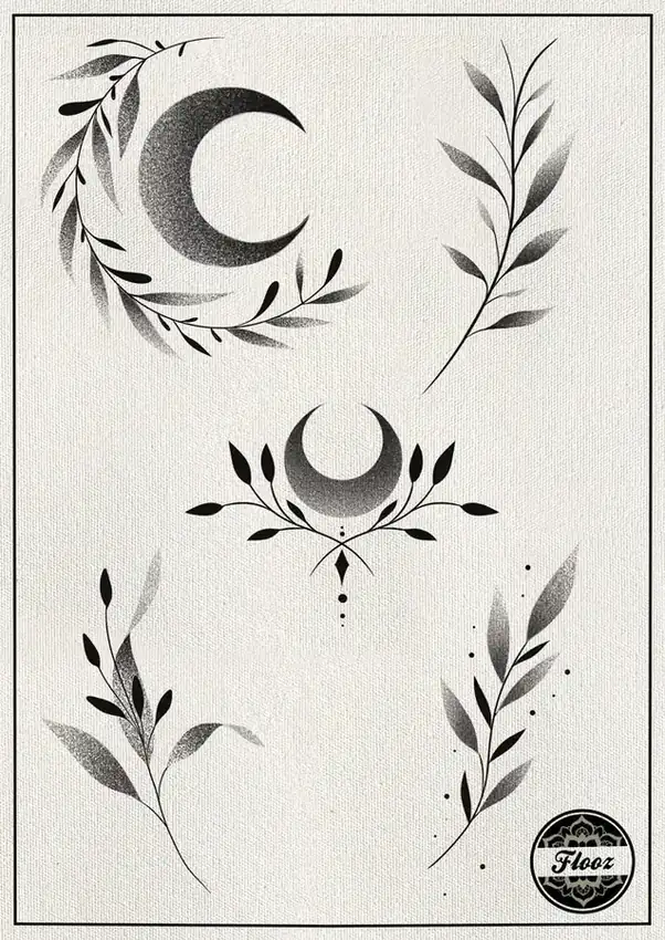 Planche de flashs lunes et branches fine line par Flo