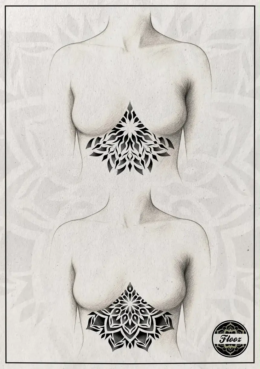 Flash Mandala ornemental sous la poitrine, deux variantes par Flo