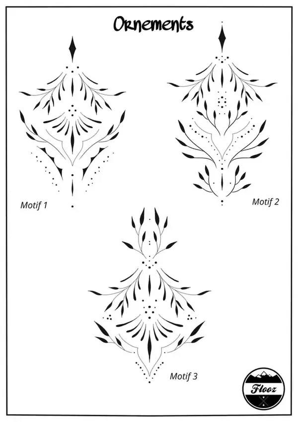 Planche de flashs ornements : trois motifs fine line par Flo