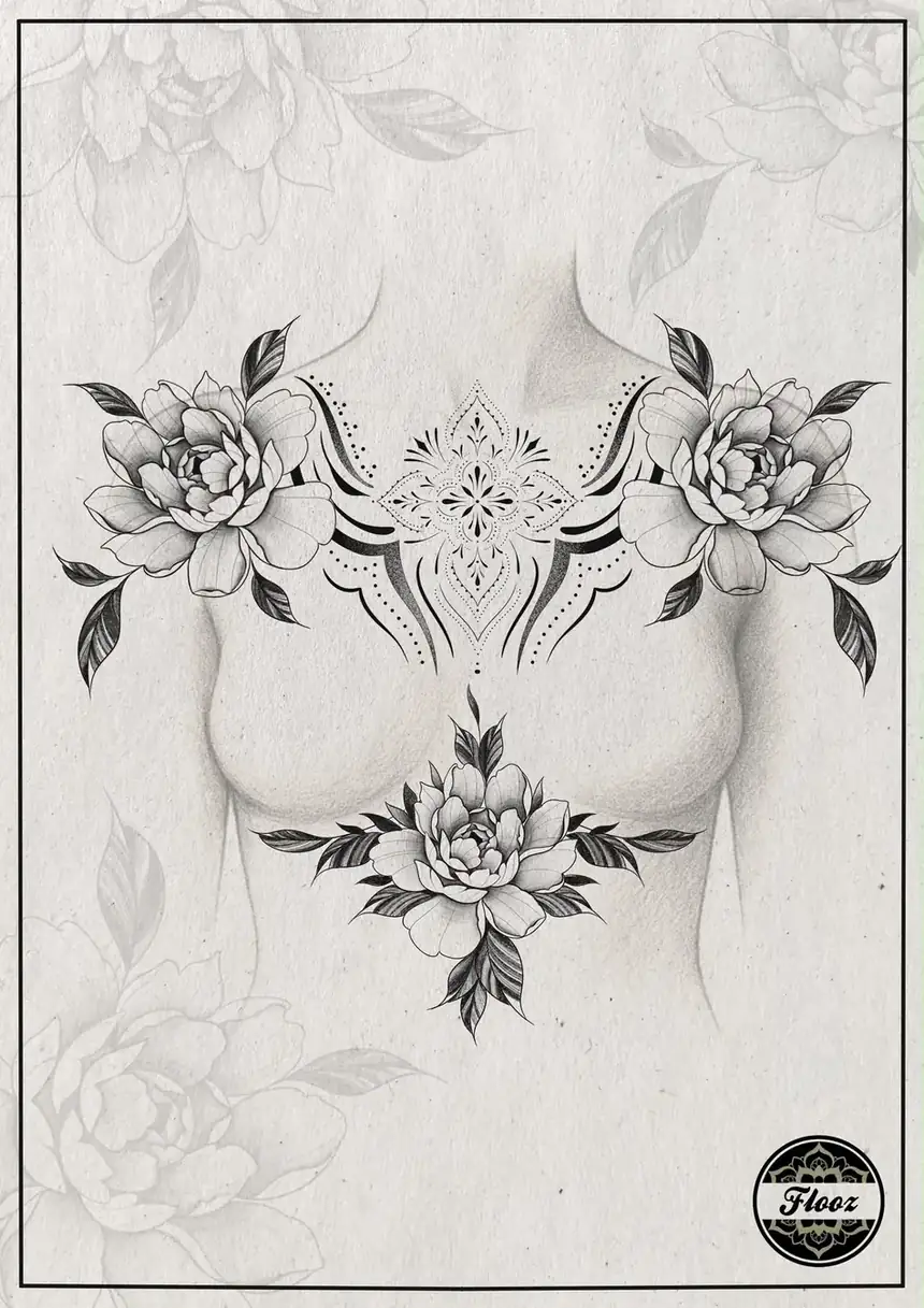 Flash Pivoines et ornement sous la poitrine par Flo