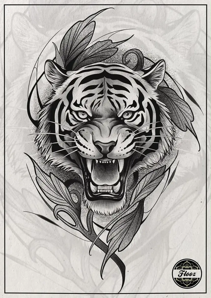Flash Tigre rugissant dans les feuillages par Flo